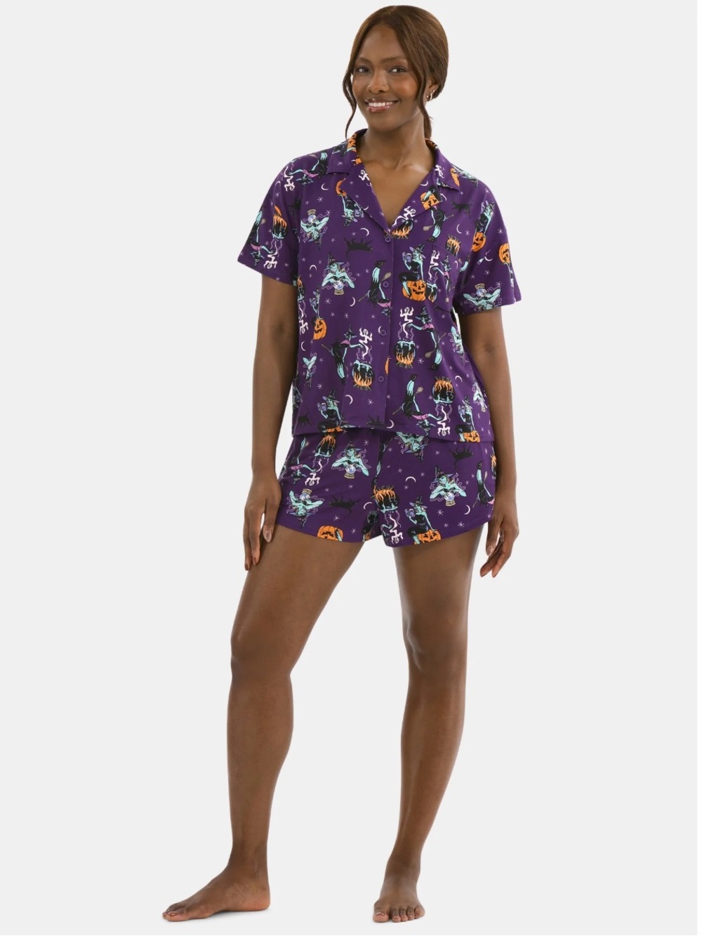 Halloween-Print Short Pajama Set in Purple Women's Large